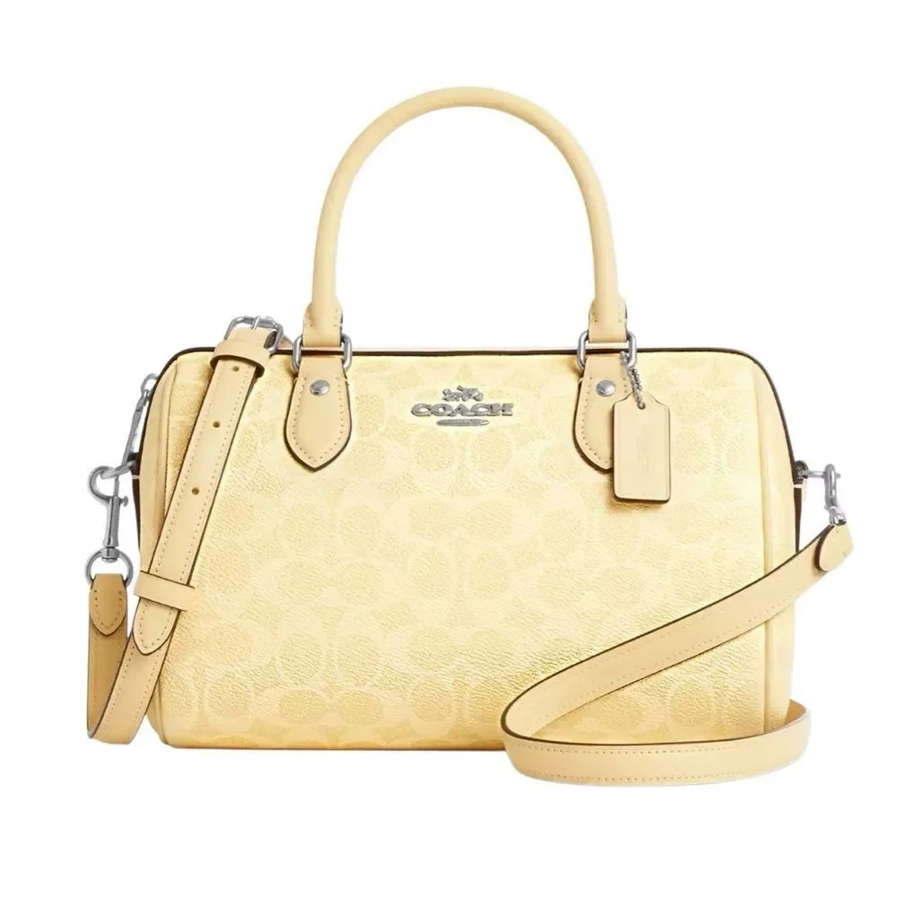 Coach Rowan Satchel Bag In Signature Canvas Butter Yellow Crossbody Purse - Picture 10 of 15